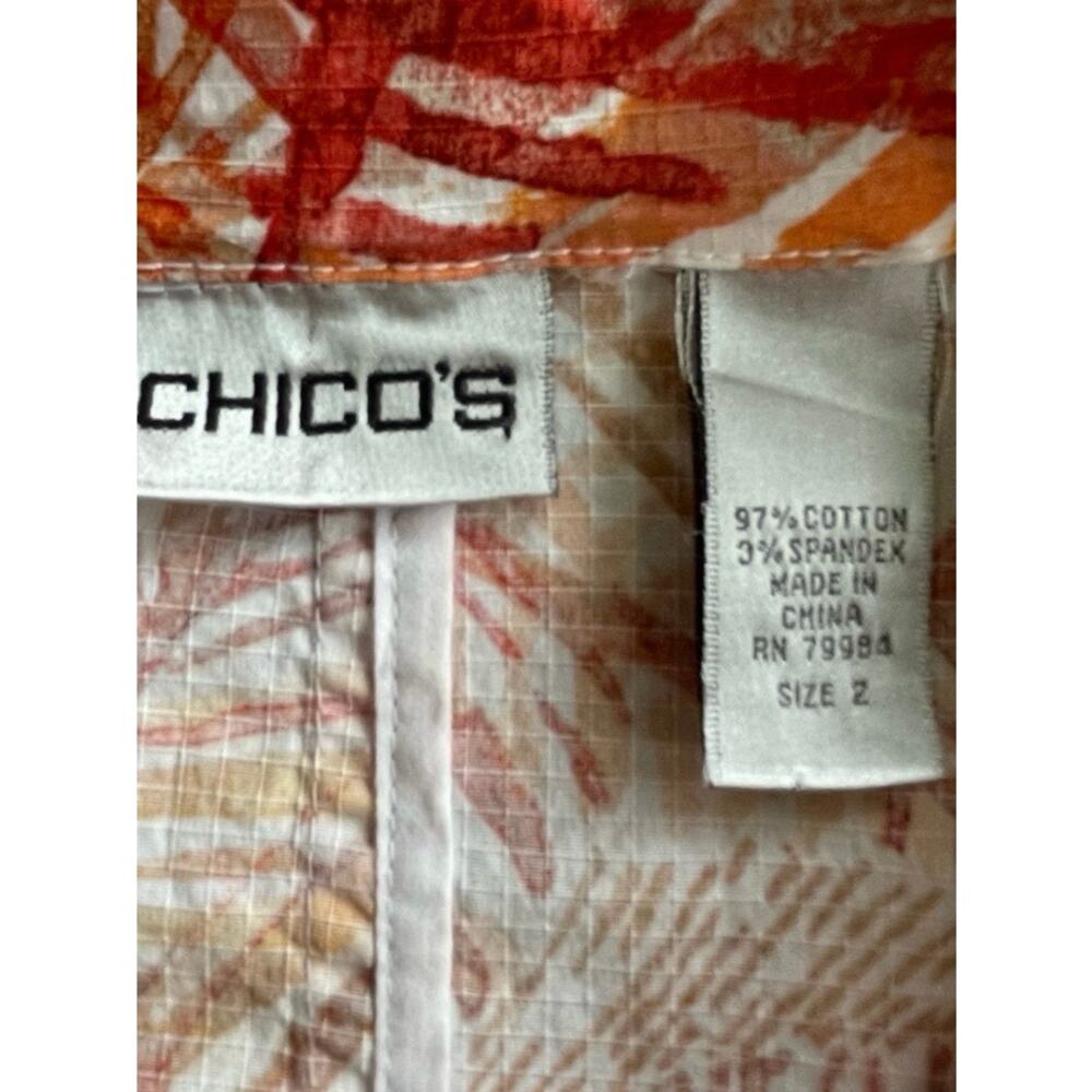 Chico’s Leaf Print Zip Front Jacket Size 2 Large Cotton Stretch Orange Tan - Picture 10 of 11